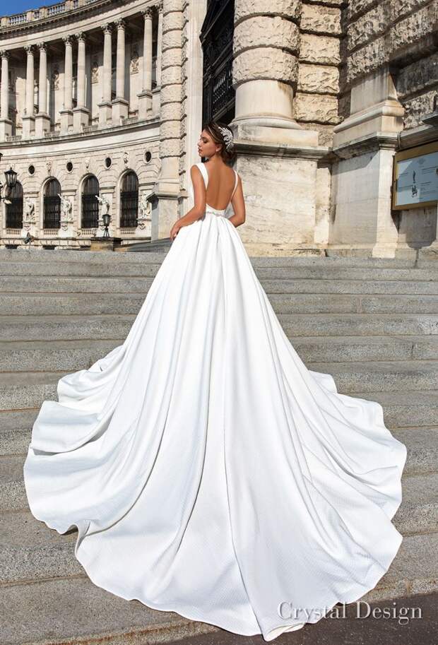 crystal design 2018 sleeveless deep v neck simple princess elegant ball gown a line wedding dress open scoop back royal train (ivanna) bv