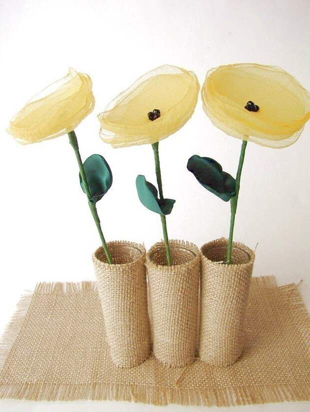 Handmade цветы со стеблями, комплект 3 шт-ЖЕЛТАЯ