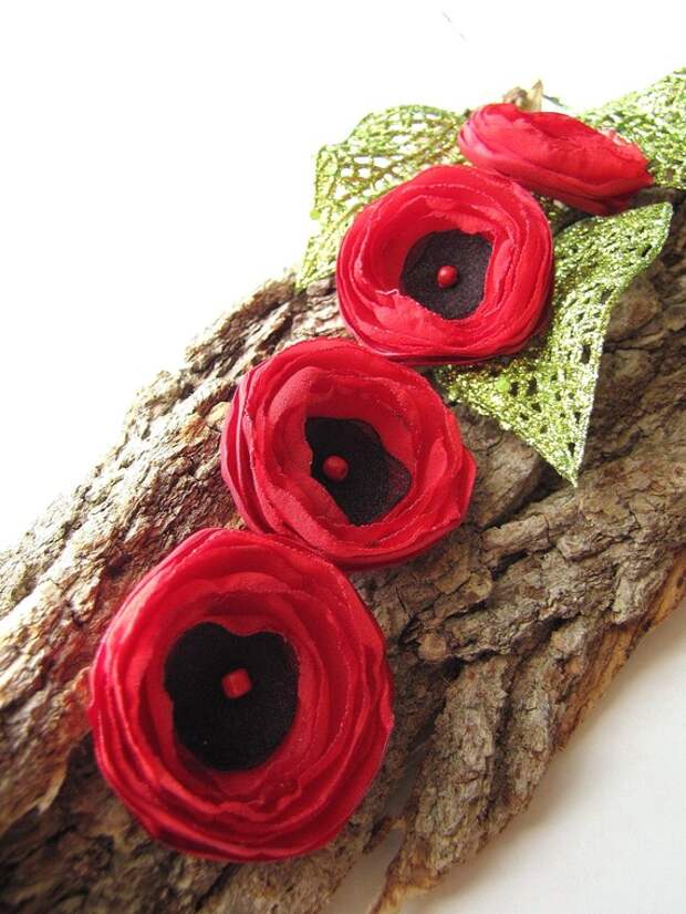 Маленькие и толстые ... ручной работы шить на ткани цветка аппликации (4шт) - крошечные красные маки