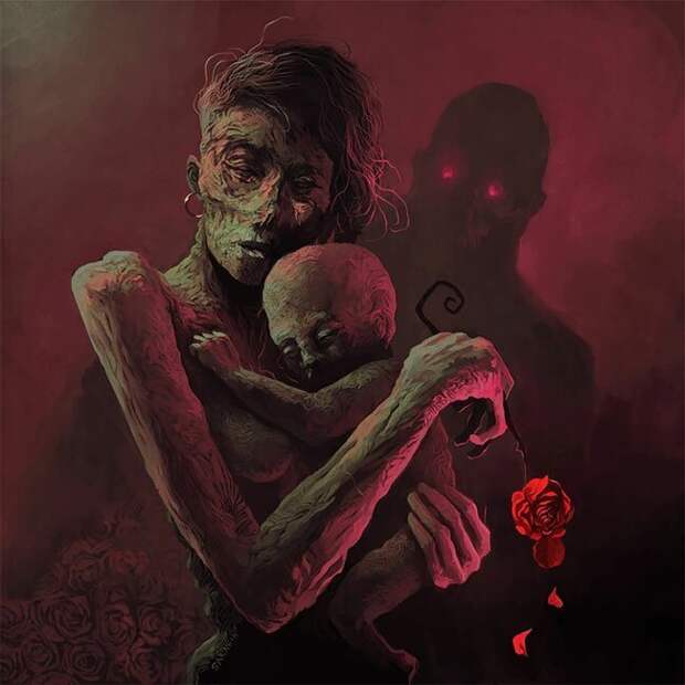 Художник-металлист рисует хоррор картины
