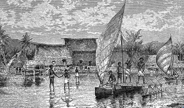 Одна из гравюр, изображавшая туземцев Полинезии 