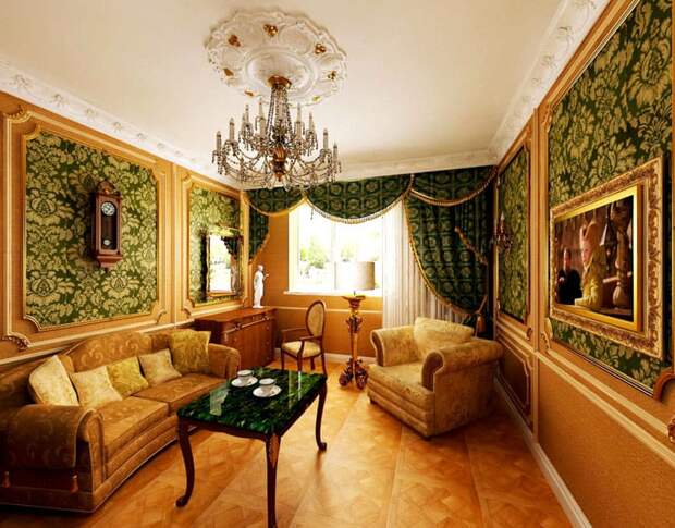 Даже в небольшой гостиной, на стенах весьма гармонично будет смотреться живопись ренессанса