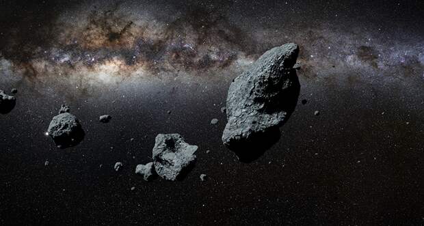 a simulated image of an asteroid floating in space