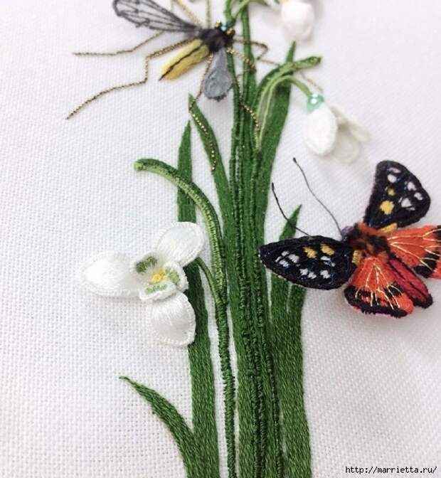 Объемная вышивка. Бабочки в вышивке гладью (4) (580x629, 271Kb)