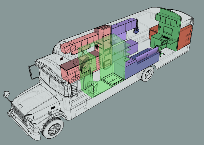 План реконструкции старого школьного автобуса.