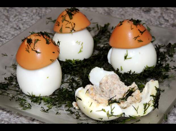 Грибная поляна из куриных яиц красивое блюдо, праздничное блюдо, куриное яйцо, рецепт