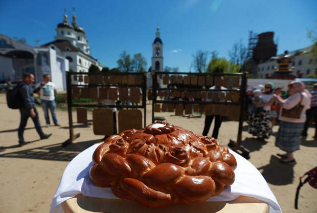 Karavai, a traditional Slavic loaf of bread, baked at the Khleb-da-Solba charity festival of traditional food and culture at the Convent of St Nicholas.