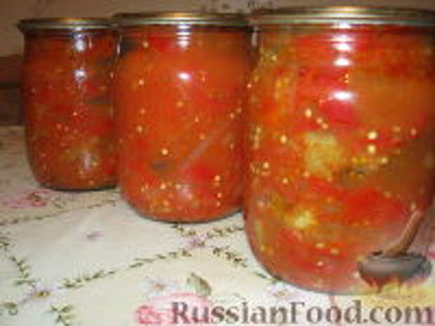 Фото к рецепту: Баклажаны консервированные с перцем и помидорами Фото к рецепту: Баклажаны консервированные с перцем и помидорами