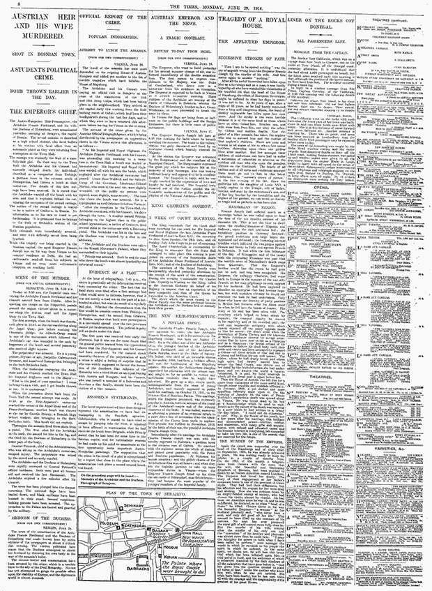 Газета The Times от 29 июня 1914 года.