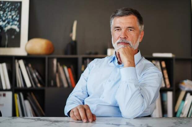 A person at a desk.