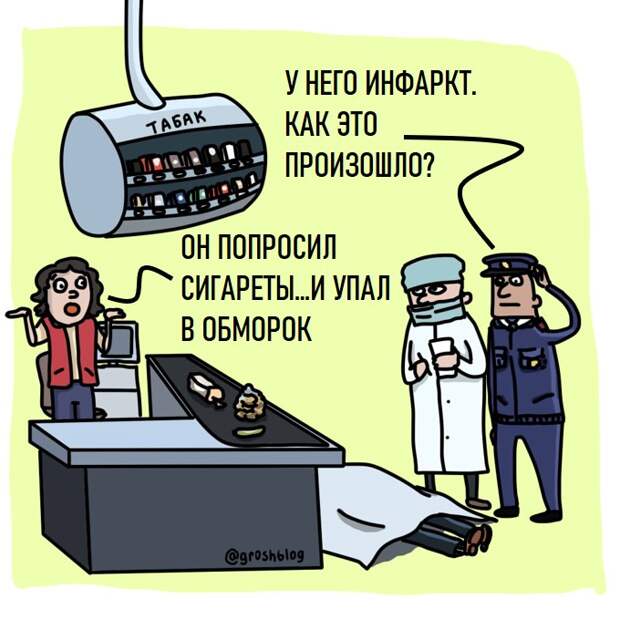 карикатура курение сигареты журнал ГРОШ @groshblog