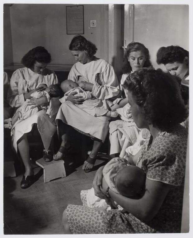 Женщины, кормящие грудью на текстильной фабрике под Будапештом, Венгрия, 1948  история, люди, фото