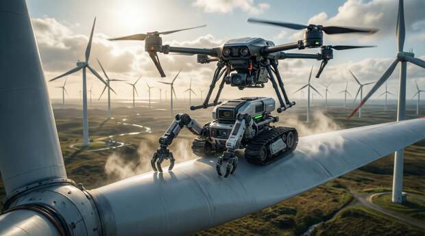 Kawasaki и BladeRobots используют роботов для обслуживания лопастей ветряных турбин