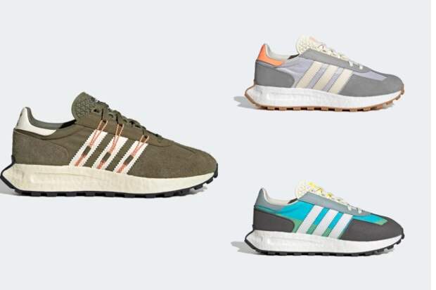 Three adidas Retropy 4 colors: Olive, gray and orange, and teal and dark  gray