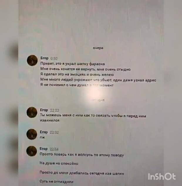 Школьник украл шапку у Фараона