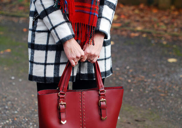 Winter style: Black and white plaid and red tartan