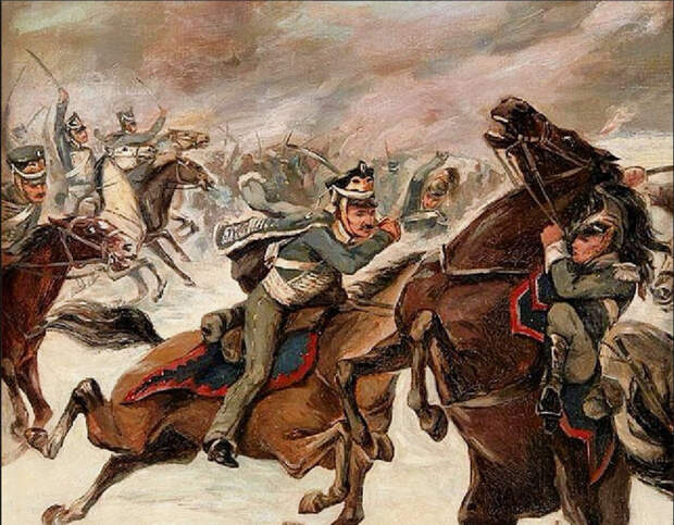 Заглавная иллюстрация. Картина Н. И. Самокиша «Атака русских гусар на французскую кавалерию». Фрагмент