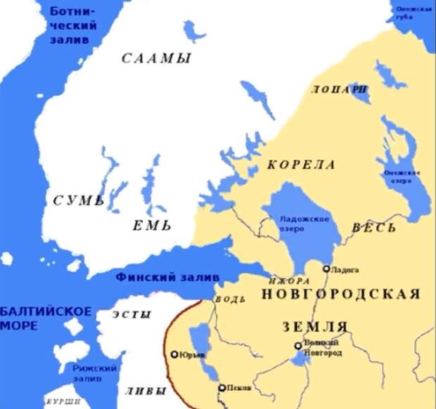 карта расселения народов на северо-западной границе Новгородской Республики