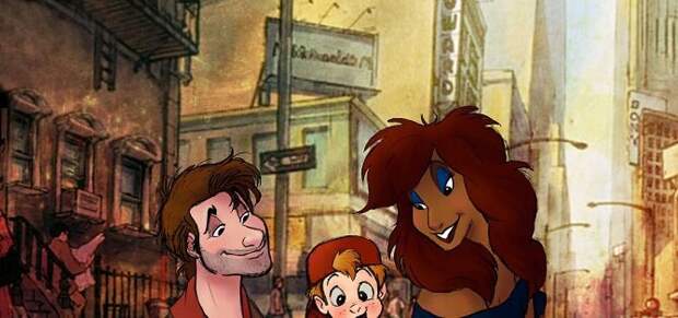 Художник рисует диснеевских животных в виде людей, сохраняя их уникальные черты