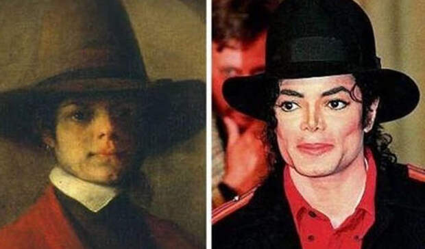 Майкл Джексон/Барент Фабрициус Неизвестно, пытался ли голландский художник Барент Фабрициус осветлить кожу и нос поправить, или Майкл проделал все эти операции подсознательно, чтобы стать похожим на себя из прошлой жизни.