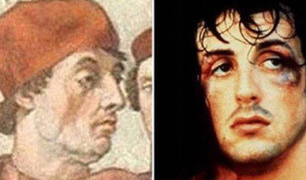 Сильвестр Сталлоне/Григорий IX Знаменитый Рокки (начинавший, между прочим, как актер взрослого кино) как две капли воды похож на папу Григория IX. Правда, совсем не столь свят.