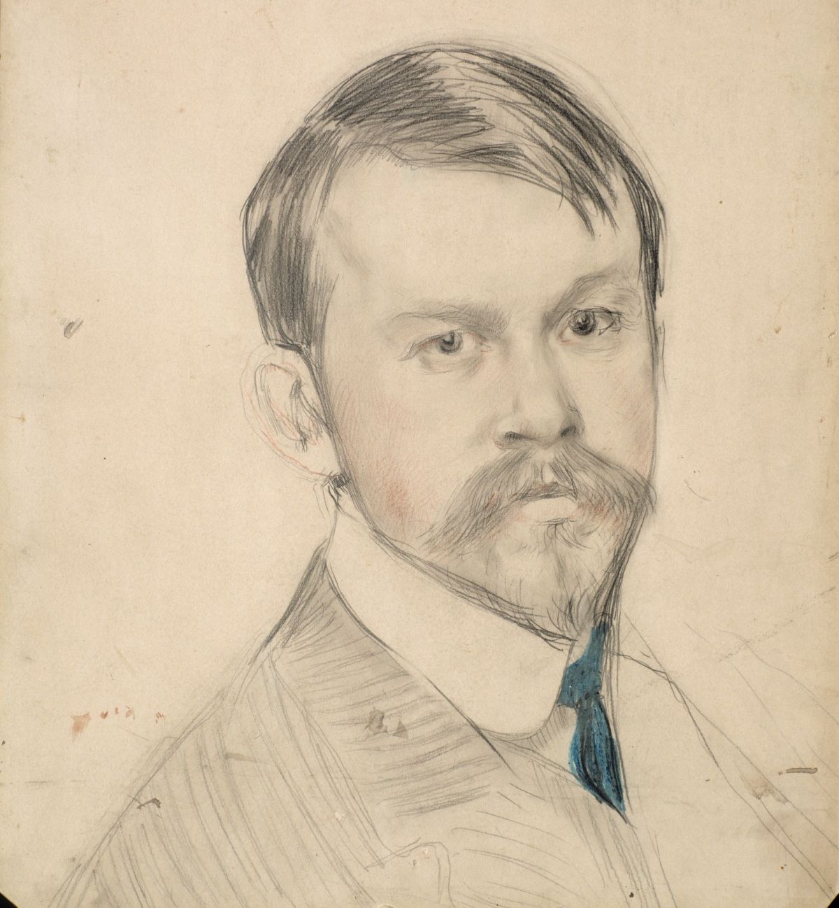Борис Кустодиев. Автопортрет. 1902-1904. Картон, графитный карандаш, синий карандаш, красный карандаш