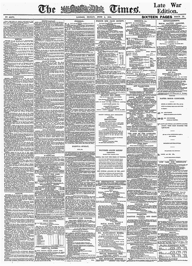 Газета The Times от 4 июня 1915 года