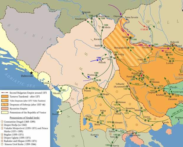Карта Балкан в 1370-х. Источник: maps-of-the-world.ru
