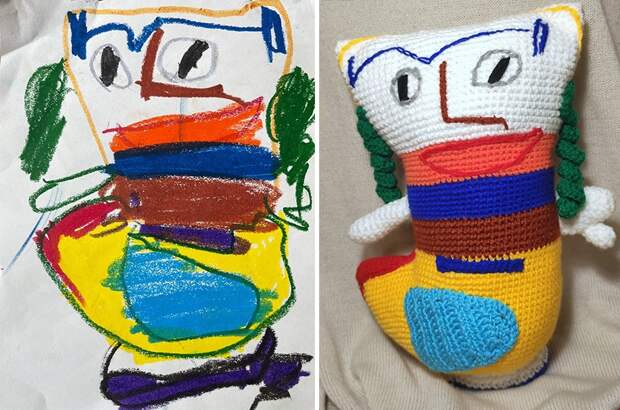 Мама двух мальчиков шьёт игрушки по «эскизам» рисунков своих детей, и это вызывает неподдельный смех