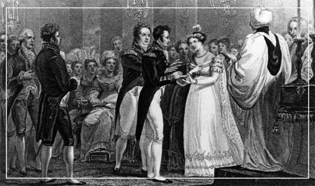 Свадьба британской принцессы Шарлотты Августы, дочери короля Георга IV, и принца Леопольда Саксен-Кобургского, будущего короля Бельгии Леопольда I, в Багровом зале Карлтон-хауса в Лондоне. 