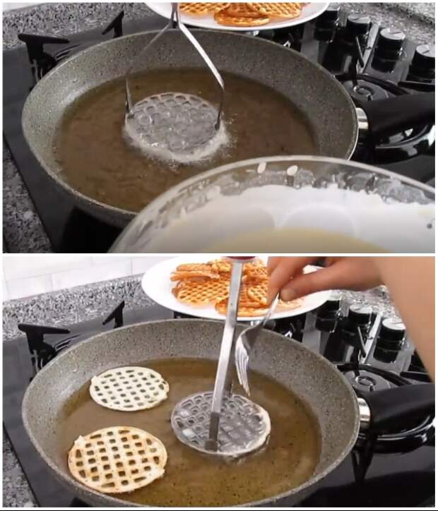 Если тесто не отделяется от пресс-пюре самостоятельно, ему нужно помочь. | Фото: youtube.com/ © Pratik Yemek Tarifleri.