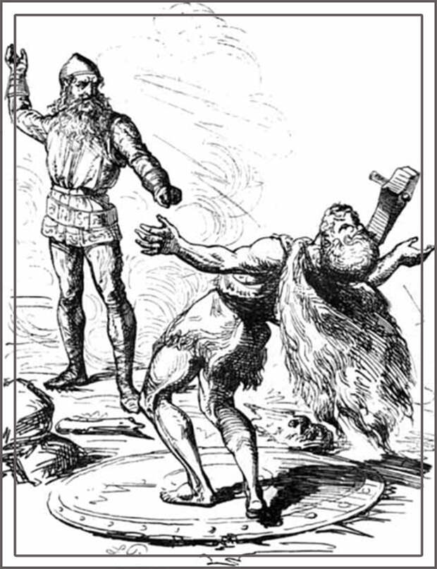 Тор убивает великана Грунгира своим молотом Мьёльниром. Тор убивает великана Грунгира своим молотом Мьёльниром.