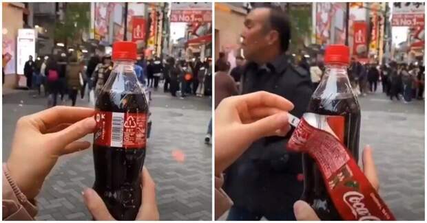 Необычная новогодняя этикетка бутылки Coca-Cola в Японии