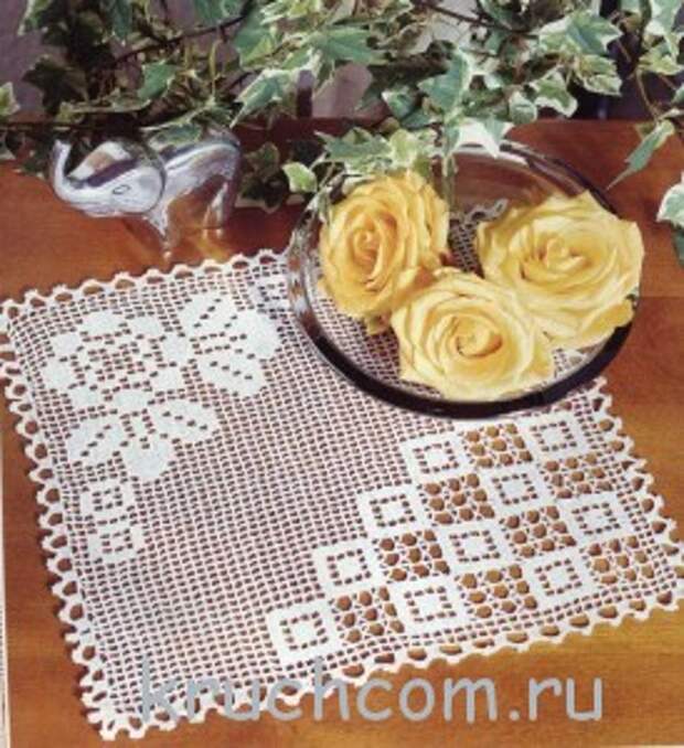 вязаная салфетка крючком филейная техника