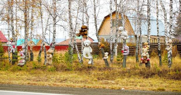 Аллея подвешенных зверей в тюменском селе