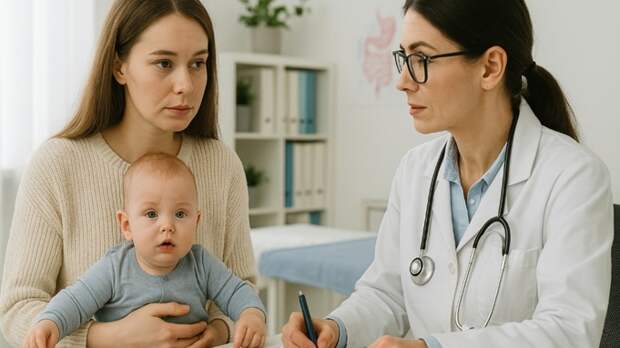 Мама с ребенком на приеме у врача / Дети / Изображение сгенерировано ИИ ChatGPT / amic.ru