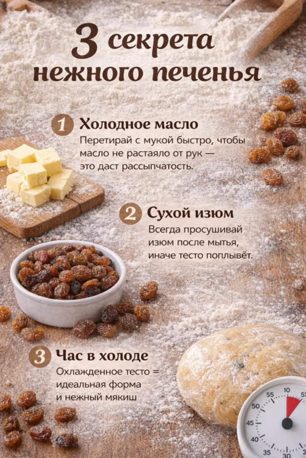 Домашнее печенье «Неженка» с изюмом: делюсь рецептом мягкого теста на сметане