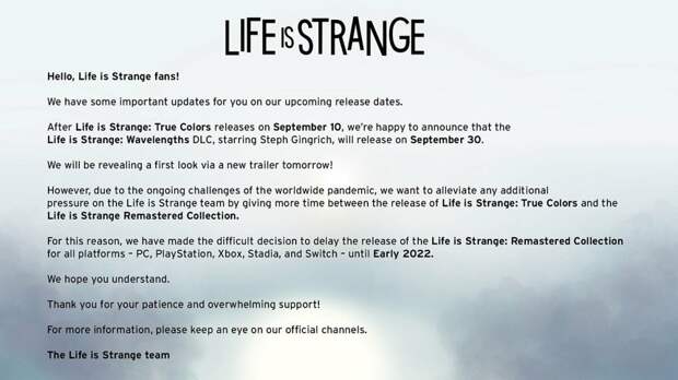 Ремастер Life is Strange отложили до 2022 года — разработчики назвали причину Ремастер Life is Strange отложили до 2022 года — разработчики назвали причину