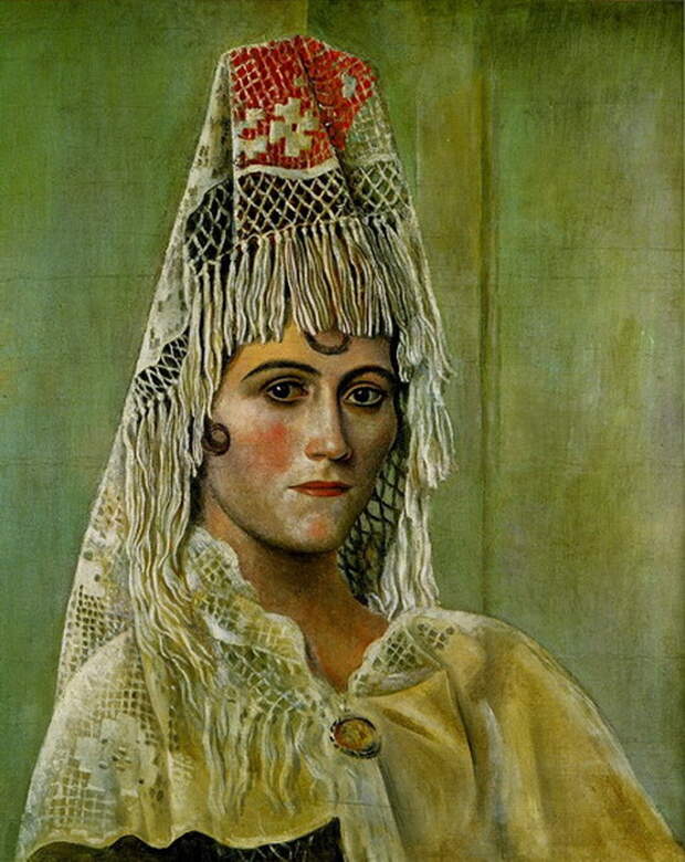 Ольга Хохлова в мантилье, 1917. Художник: Пабло Пикассо