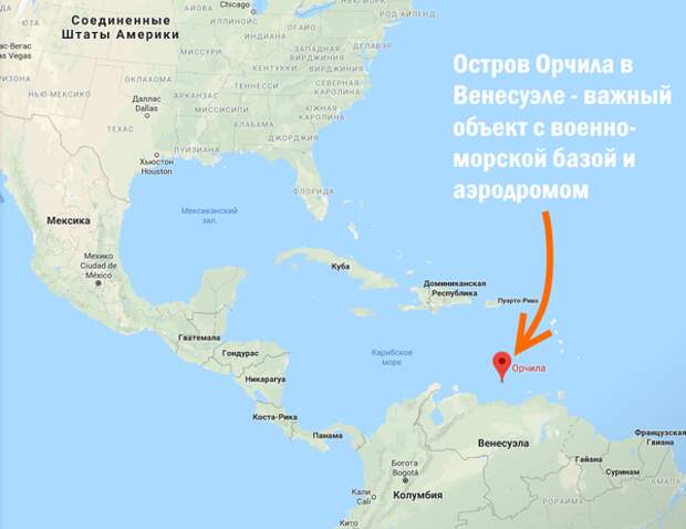Расположение Орчилы в Карибском море
