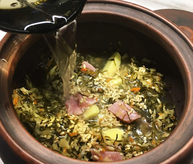 Русские щи с мясом и зелёной квашеной капустой