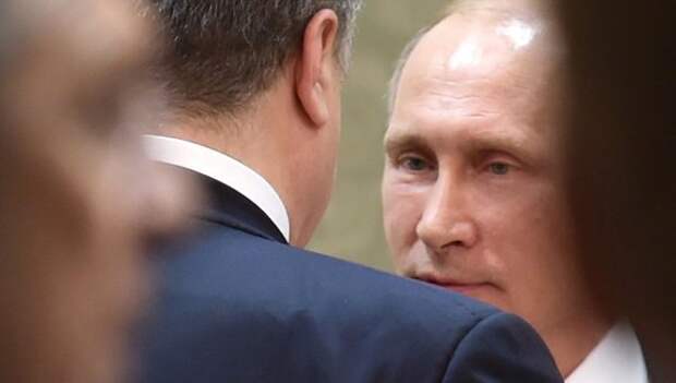 Президент России Владимир Путин и президент Украины Петр Порошенко беседуют во Дворце независимости в Минске
