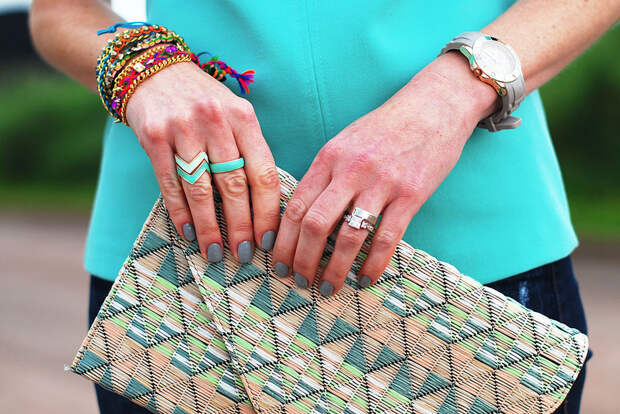 Mint top & a woven pastels clutch