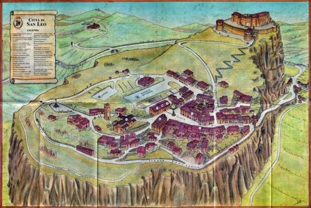 Карта расположения крепости и города, строительство которого началось в III веке нашей эры (San-Leo fort, Италия). | Фото: trottoleinviaggio.com.