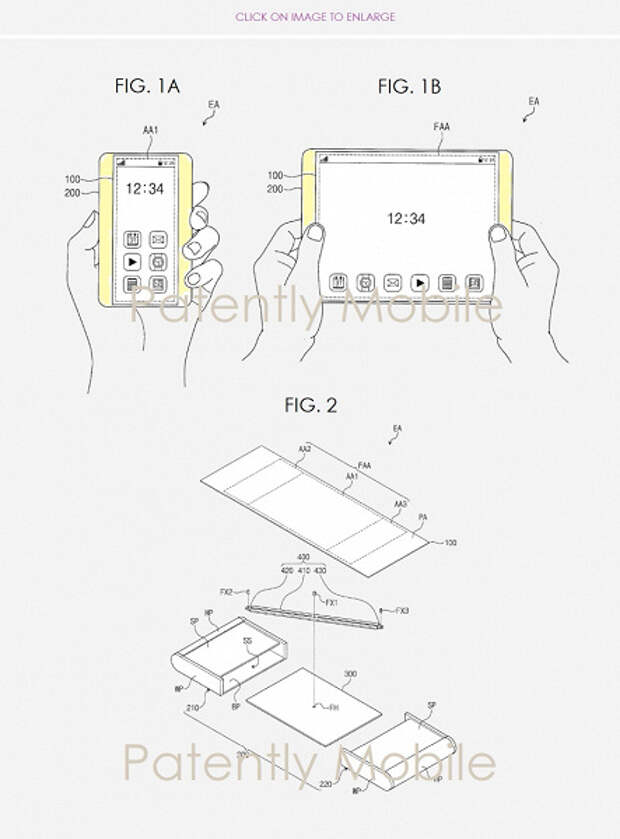 Samsung патентует смартфон с растягивающимся дисплеем, трансформируемый в планшет