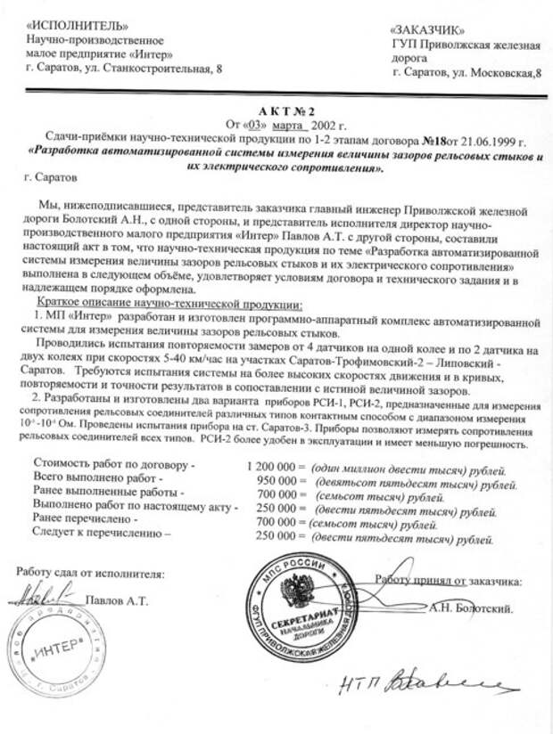 Акт приёмки работ по этапу