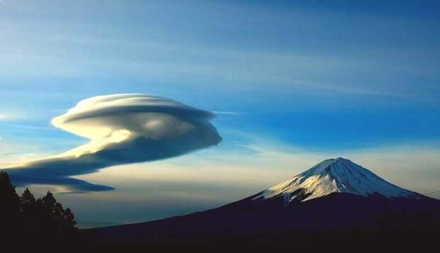 Удивительное облако запечатлели над вулканом Фудзияма