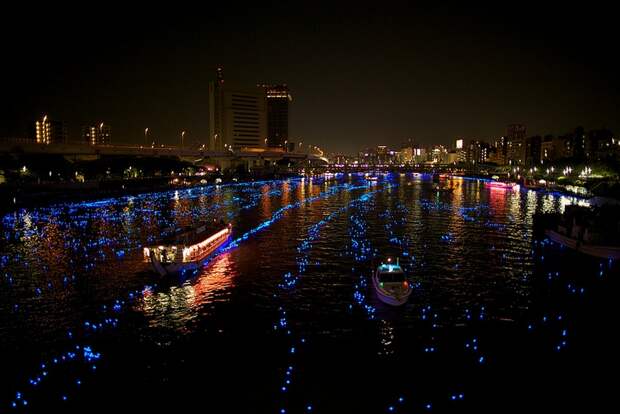 31 100.000 Голубые Шары, Плавающие Вниз по Реке В Токио