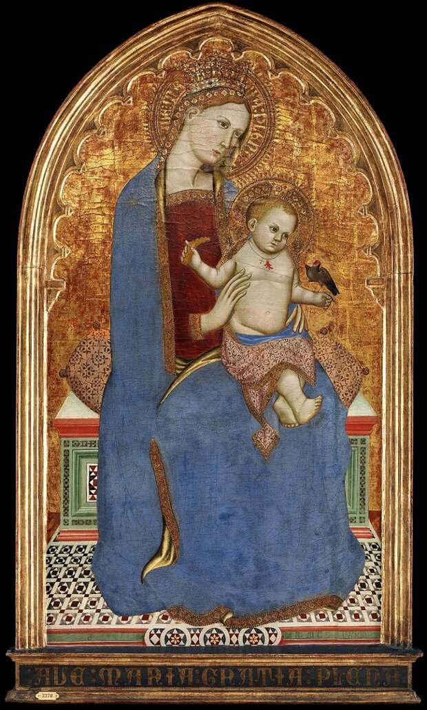 Cecco di Pietro (Active 1370 - before 1403) - Virgin and Child Playing with a Goldfinch and Holding a Sheaf of Mille, 1379, Автор: Датская национальная галерея, Копенгаген (SMK) (Копенгаген (СМК) Датская национальная галерея)Датская национальная галерея, Копенгаген (SMK) (Живопись на Gallerix.ru)