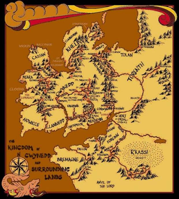 Вот такая узнаваемая карта мира "Дерини" - легко угадывается Уэльс (арт www.mirf.ru).